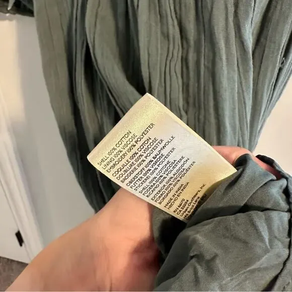 Free People Green Blue Cotton Gauze Floral Embroidered Maxi Dress Small - Picture 6 of 13